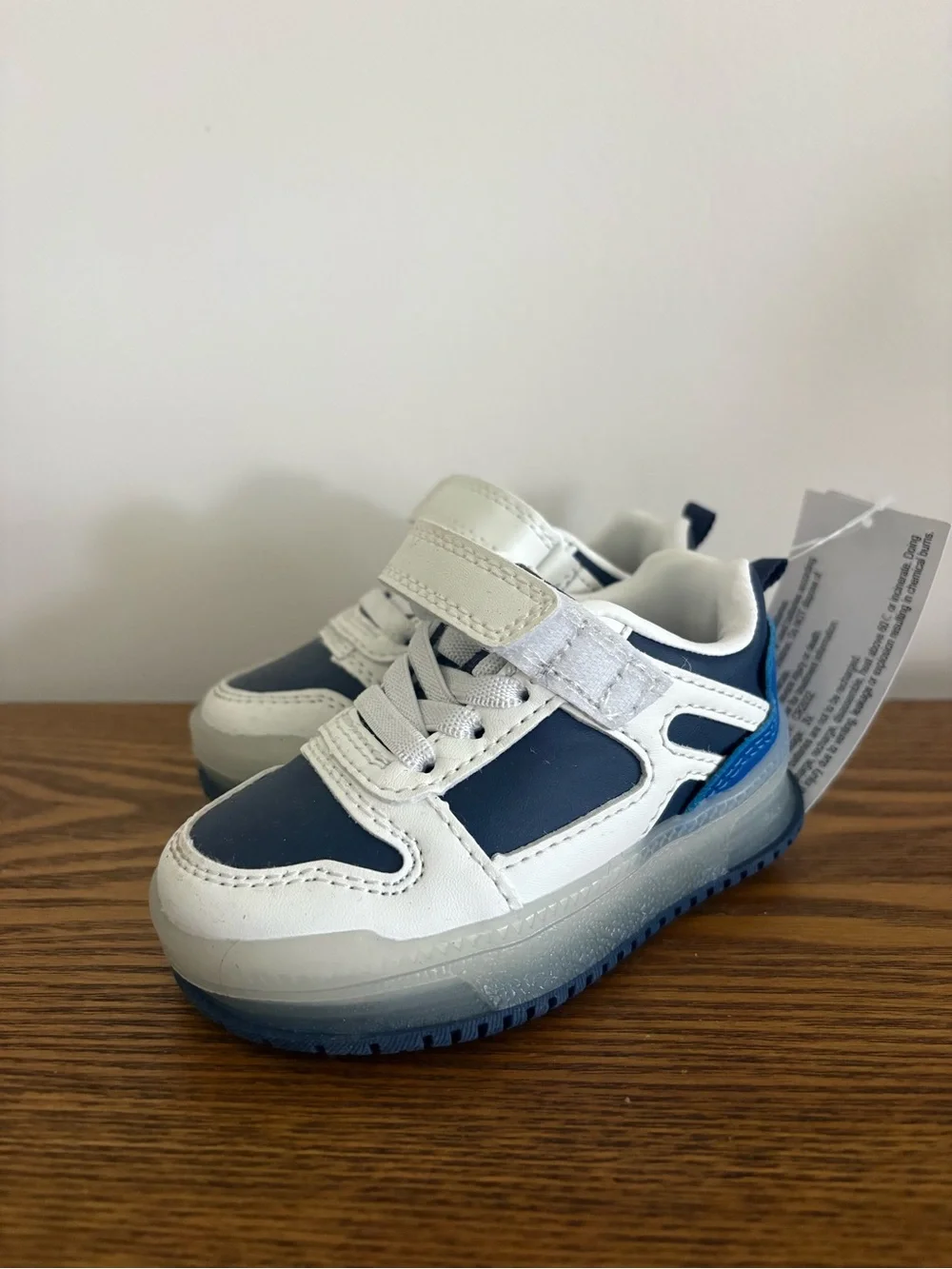 Carter's White and Navy Blue light up toddler Sneakers